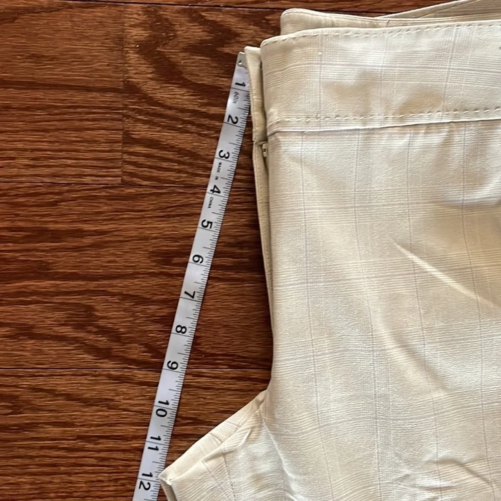 Cass women’s luxury rayon poly stretch cream muted plaid slacks trousers zip 12